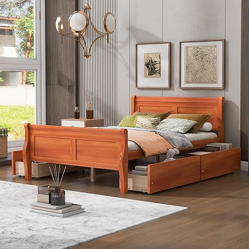 Miniatura 37 de Cama de plataforma de madera de tamaño individual con cabecera en forma de casa, soporte de listones de madera, para dormitorio de niños, niñas,