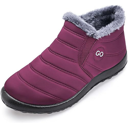 HARENCE Snow Boots for Women Winter Boot with Comfortable Warm Fur Lined Ankle Booties Outdoor Slip On Waterproof Short Boots