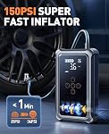 5000A Jump Starter with 150PSI Air Compressor, 12V Car Battery Booster Pack (All Gas/10L Diesel), Portable Power Bank with 22-Cylinder Tire Inflator, LCD Display, Smart Jumper Cables