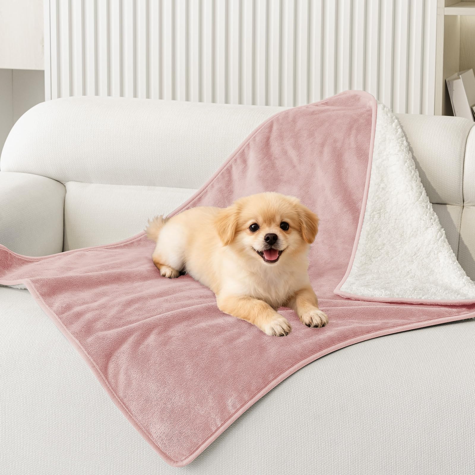 Smiry Waterproof Dog Bed Blanket, Leakproof Pet Throw Blanket for Bed Couch Sofa, Reversible Sherpa Fleece Furniture Protector Cover for Small Medium