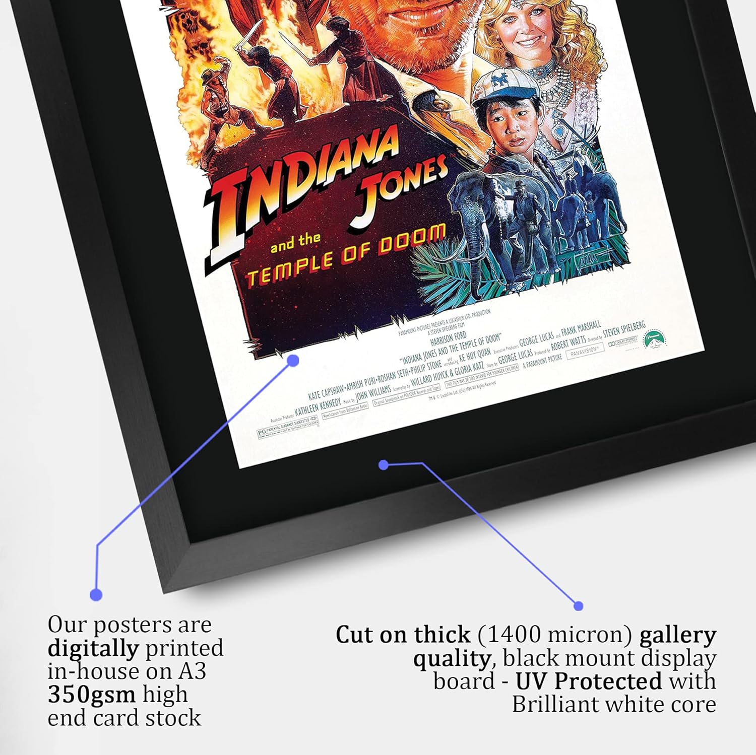 HWC Trading Indiana Jones And The Temple Of Doom Movie Poster Harrison Ford Signed 16 x 12 inch Framed Gift Printed Autograph Film Print Photo Picture Display - 16" x 12" Framed