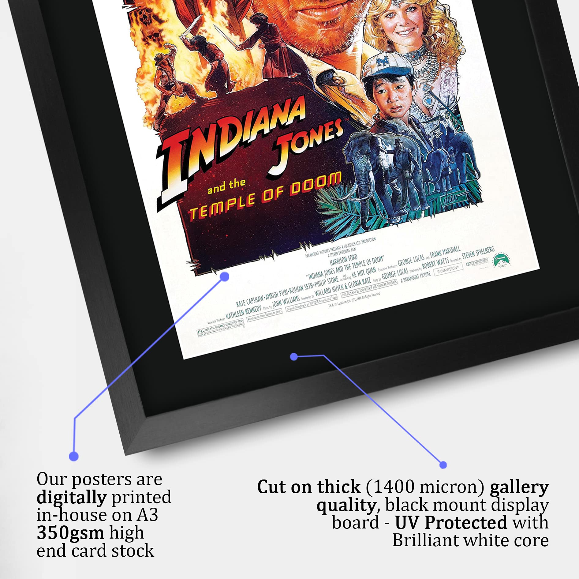 HWC Trading Indiana Jones And The Temple Of Doom A3 Gerahmte Signiert Gedruckt Autogramme Bild Druck-Fotoanzeige Geschenk Für Harrison Ford Filmfans