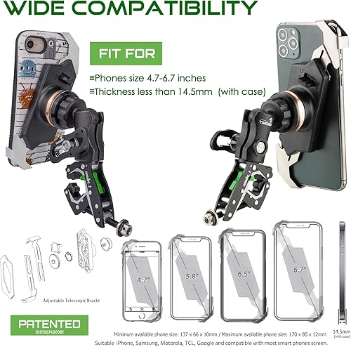 Miniatura 5 de Soporte de teléfono para motocicleta, soporte de teléfono antivibración, base de abrazadera para manillar de motocicleta, ajustable, estable, brazo