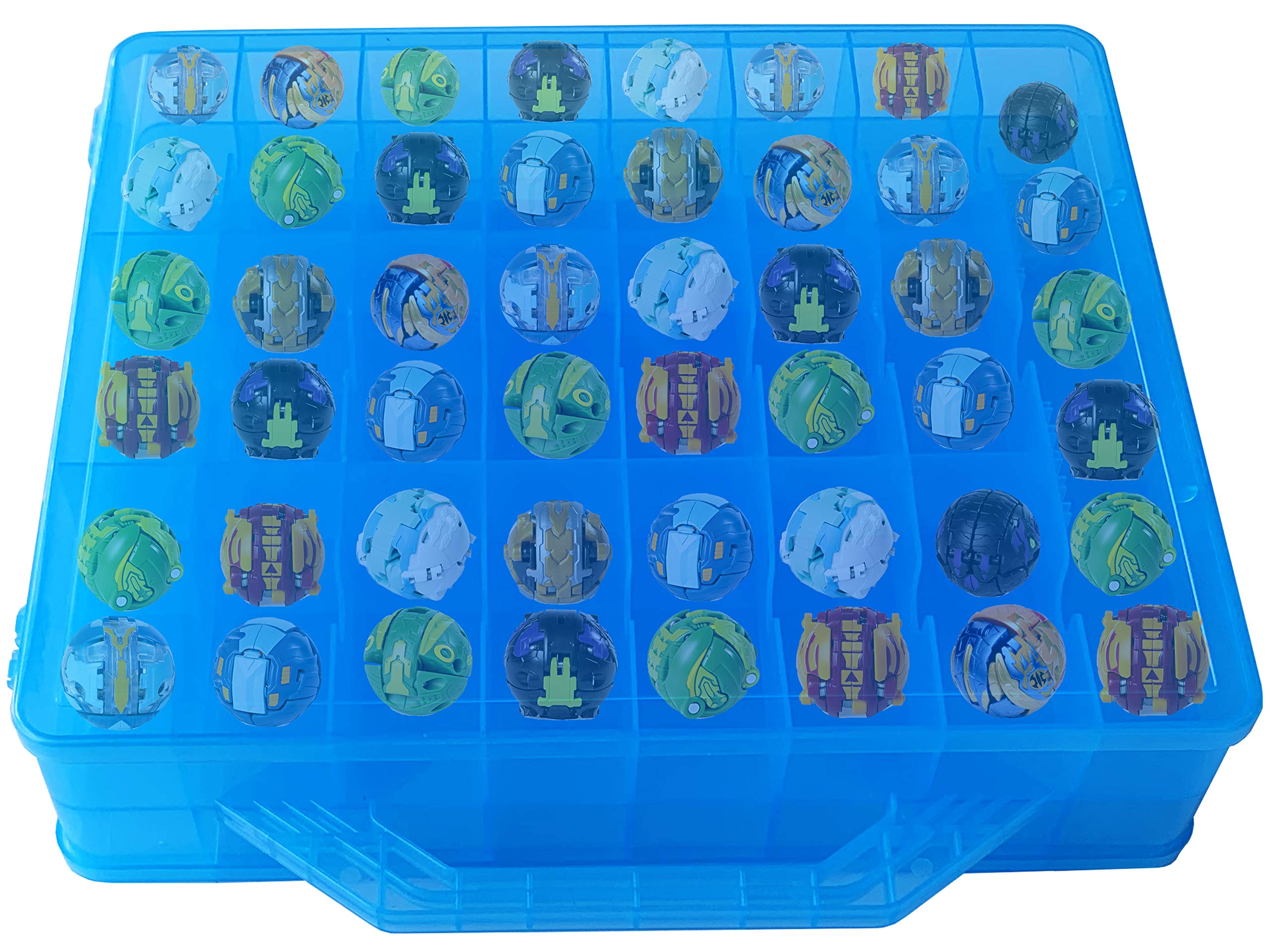 HOME4 Double Sided No BPA Toy Storage Container - Compatible with Mini Toys, Small Dolls Bakugan, Tools - Toy Organizer Carrying Case - 48 Compartments (Blue)