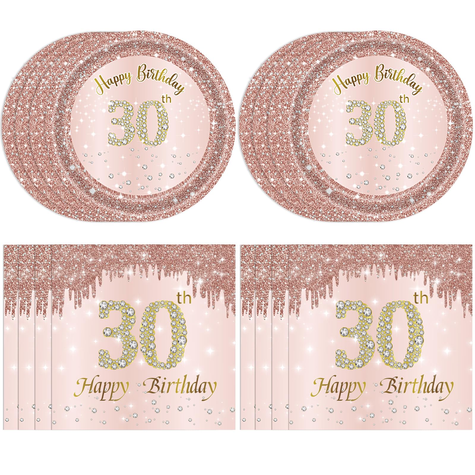 Juhap 30th Birthday Decorations for Women, Rose Gold Thirty Year Old Party Supplies Include 20 Plates 20 Napkins, Pink 30 Aged Birthday Party