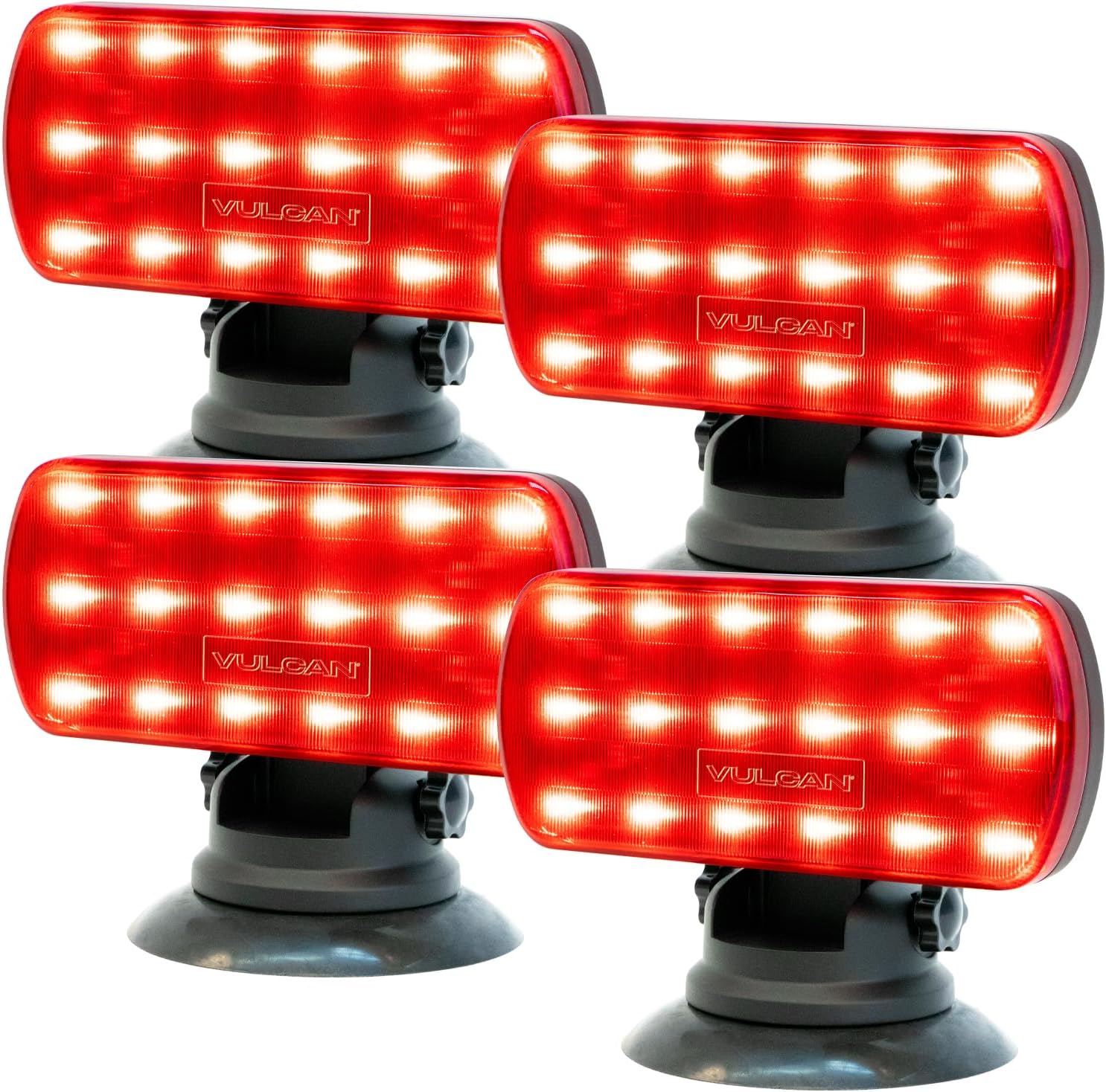 VULCAN High Intensity Magnetic LED Flashers - Red - Run on Four Standard AA Batteries - Include Adjustable Magnetic Base - 4 Pack