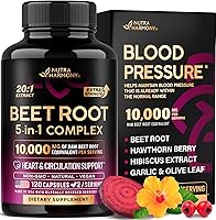 NutraHarmony Beet Root 5-in-1 Capsules: Blood Pressure & Heart Support with Olive Leaf, Hawthorn Berry, Hibiscus - 120 Caps, Made in USA