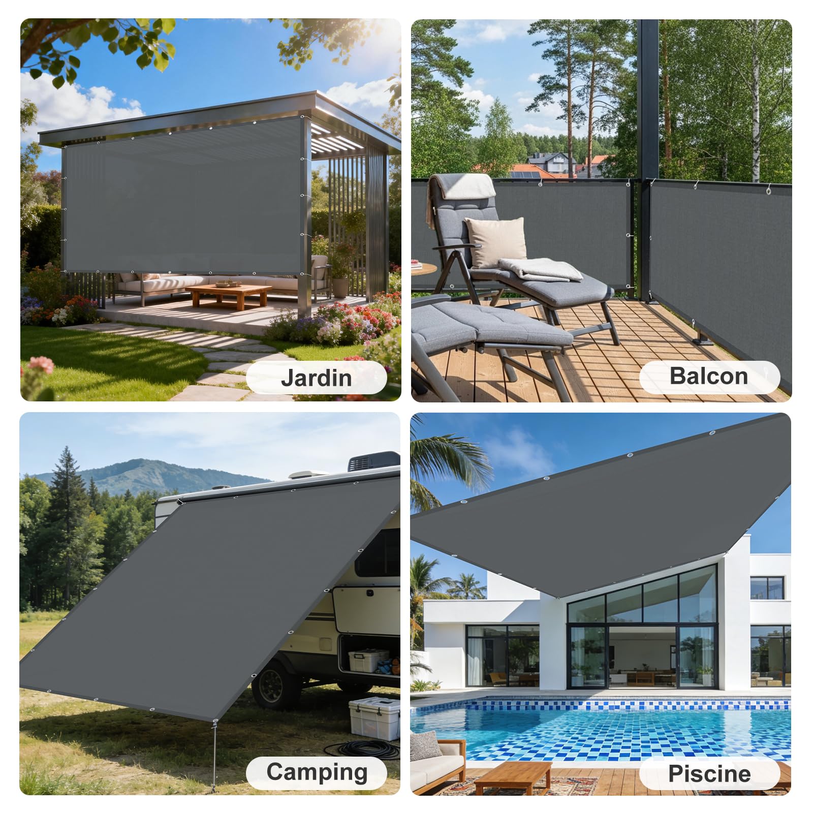 SUNNY GUARD Voile d'ombrage Imperméable 1x2m avec Oeillets Rectangulaire Toile Ombrage UV Protection pour Balcon, Patio, Jardin, Gris Anthracite
