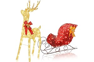 4FT Christmas Reindeer and Sleigh Set with 120 LED Lights