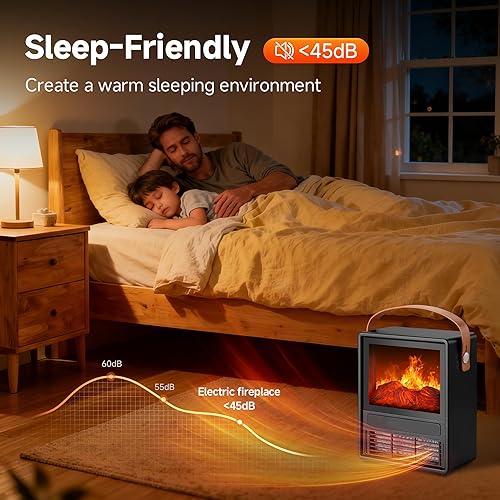 Miniatura 4 de FLAME&SHADE Calentador de chimenea eléctrico portátil para uso en interiores, calentadores de chimenea con protección contra sobrecalentamiento de