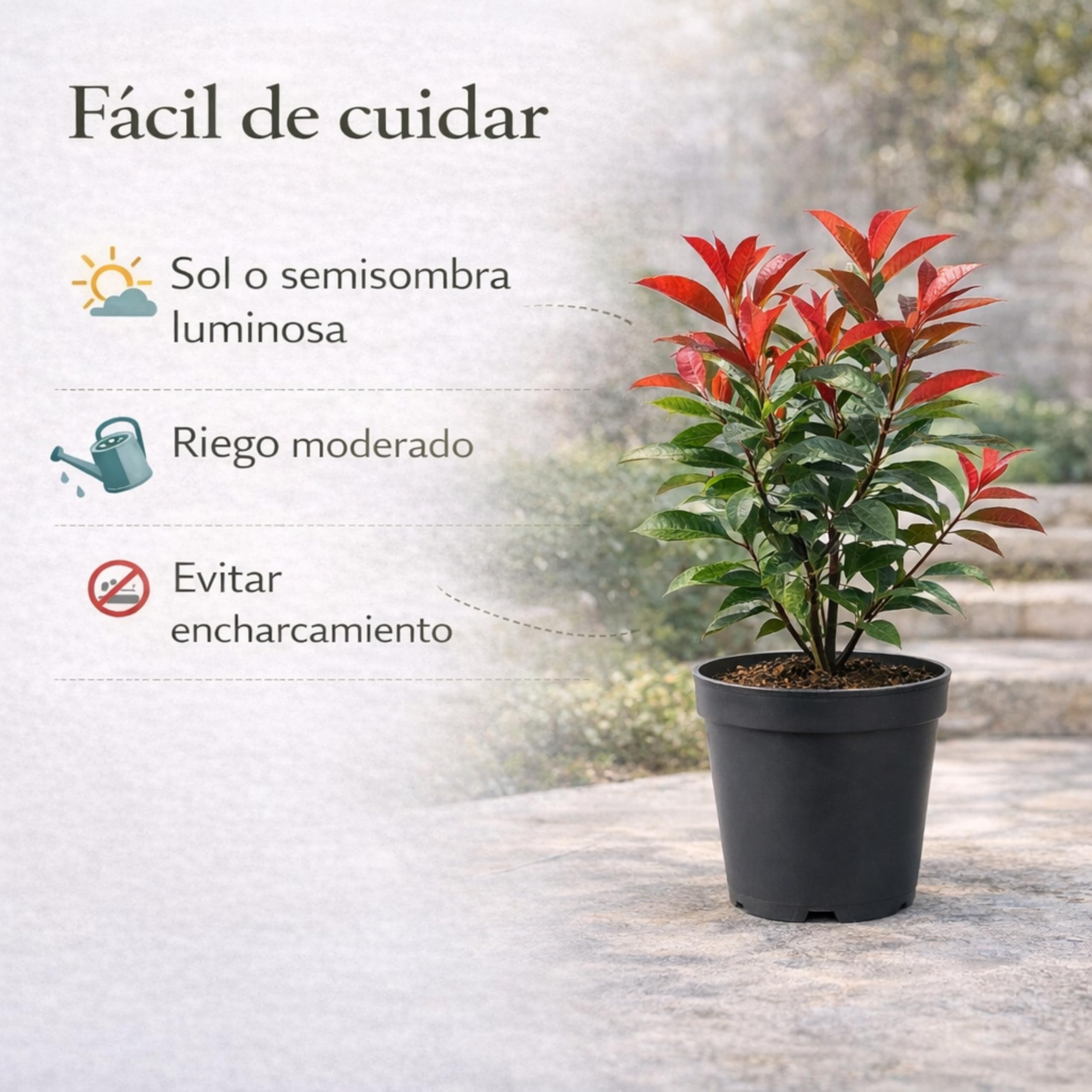 Photinia Red Robin Planta Natural en Maceta 40-50 cm de altura,Arbusto Ornamental Exterior Hoja Roja Planta Viva para Jardín Terraza Patio Seto Decorativo Fácil Cuidado. Photinia