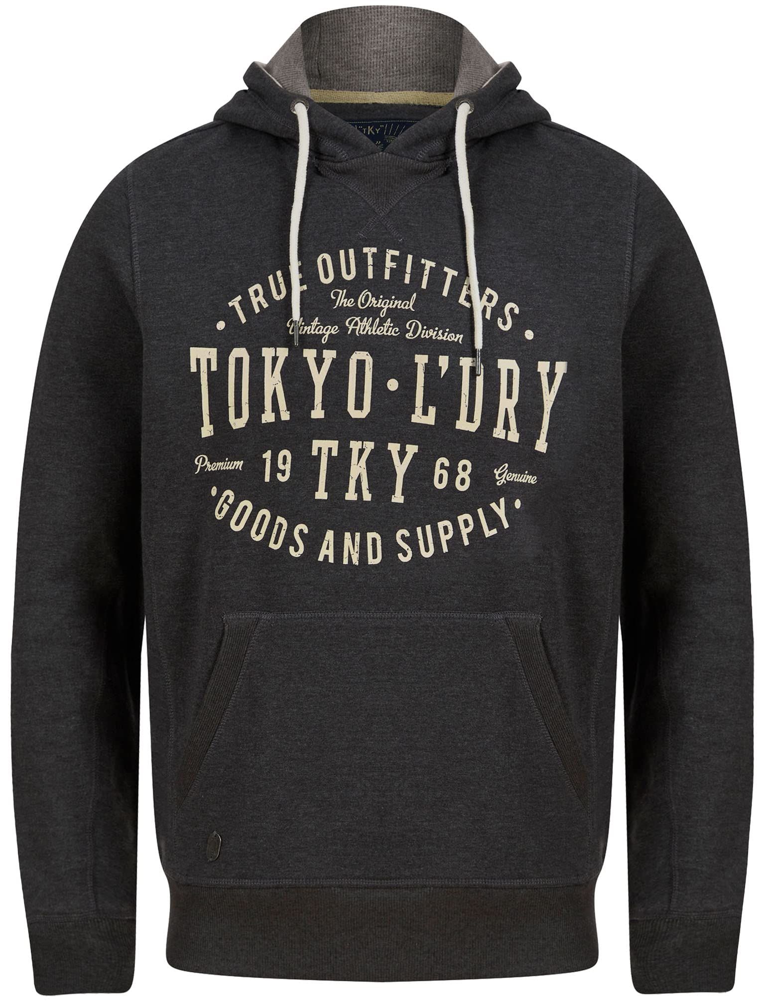 Tokyo Laundry Men's Vintage Motif Brushback Fleece Pullover Hooded Top - Charcoal Marl - S