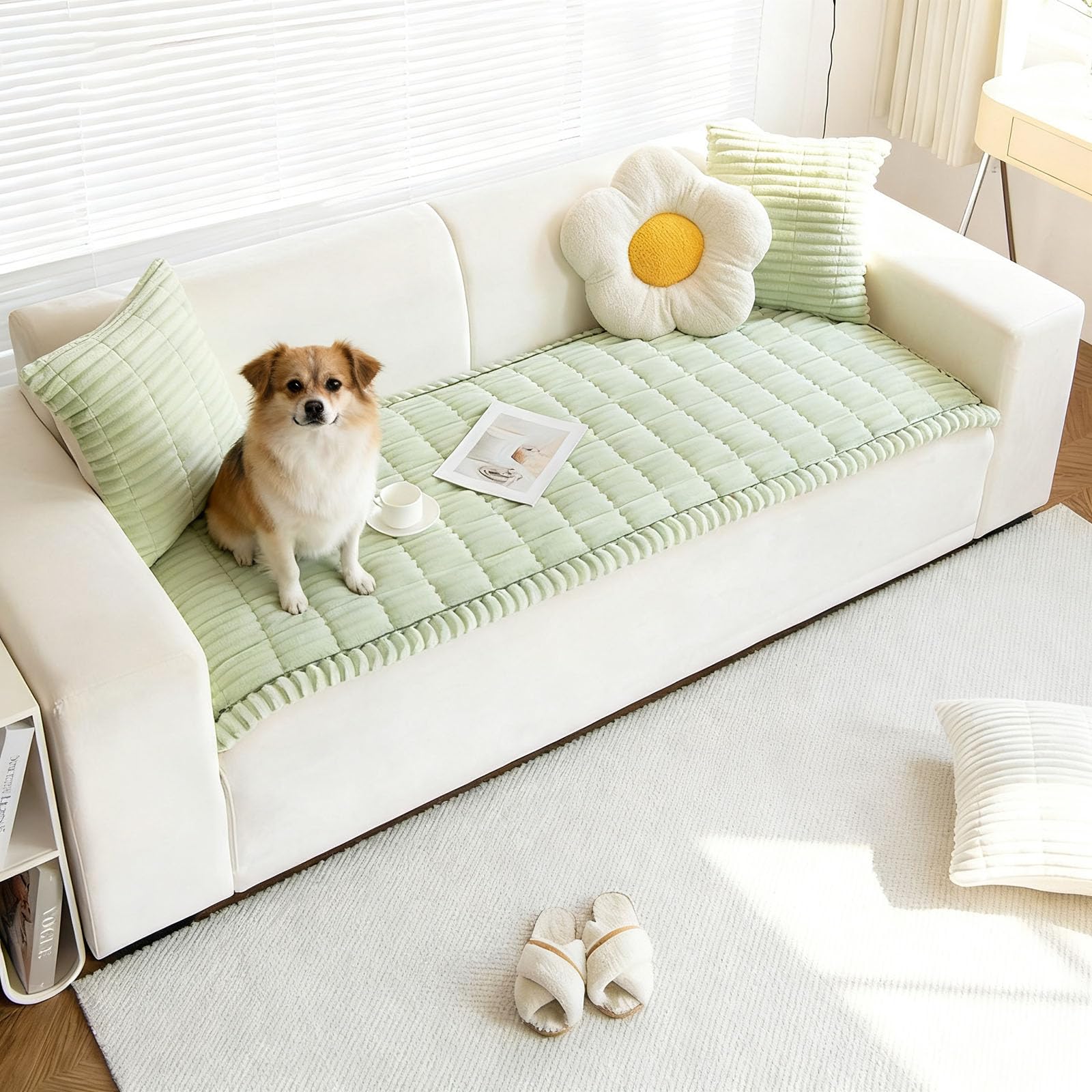 Funda de sofá para mascotas, universal, gruesa y lavable, antideslizante, de pana suave, para sofás de 2, 3 y 4 plazas, manta para perro, verde, 90 x 160 cm, protector de muebles para mascotas