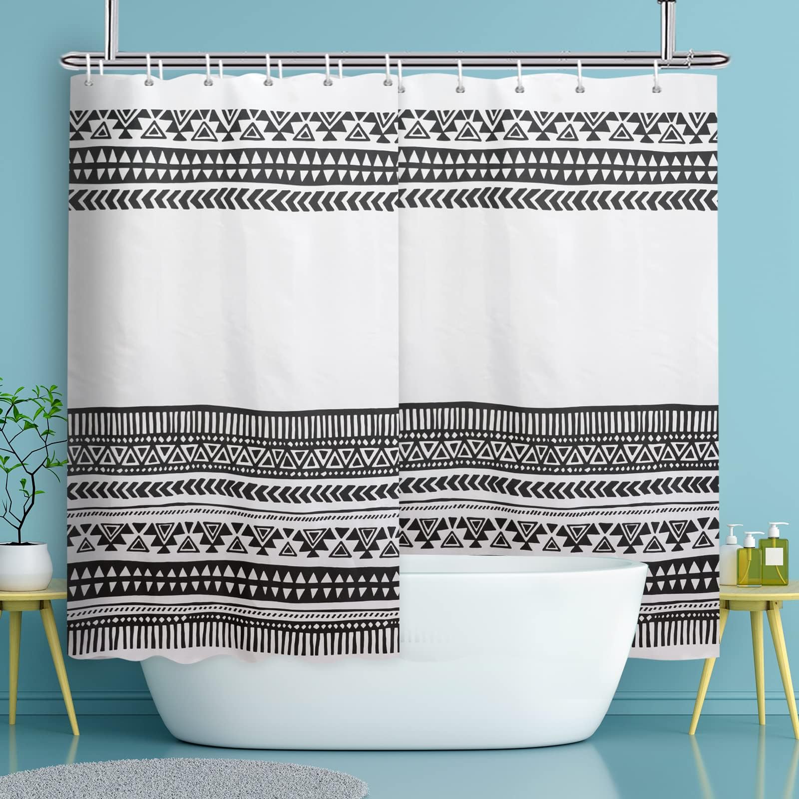 EurCross Grey Shower Curtain for Bathroom,Geometric Pattern,Water