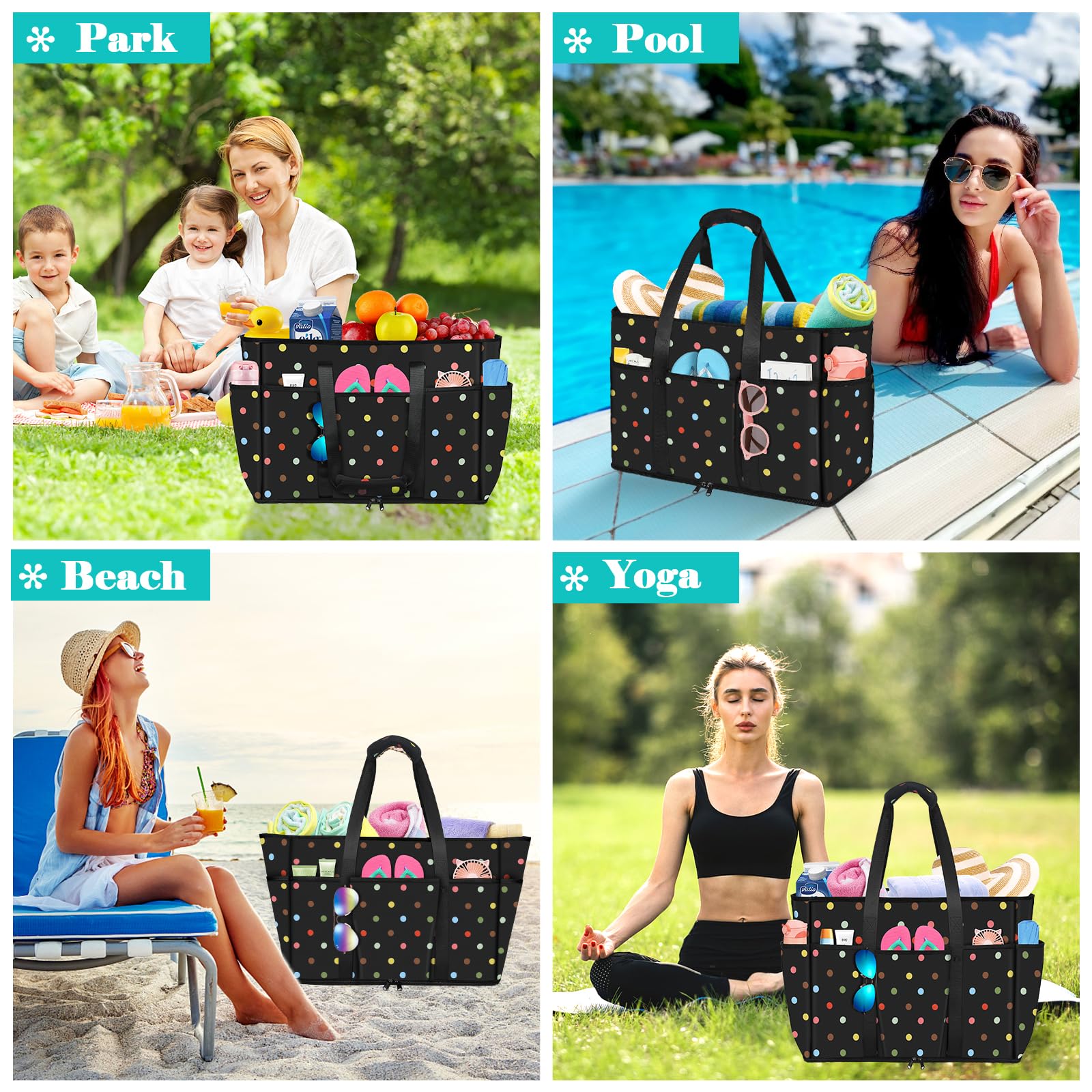 LUROON Bolsa Playa Grande XXL Familiar con Cremallera Impermeable Bolso de Playa Mujer Plegable Shopper Bolso Playa Mujer para Viaje Compras 50 * 35 * 20cm