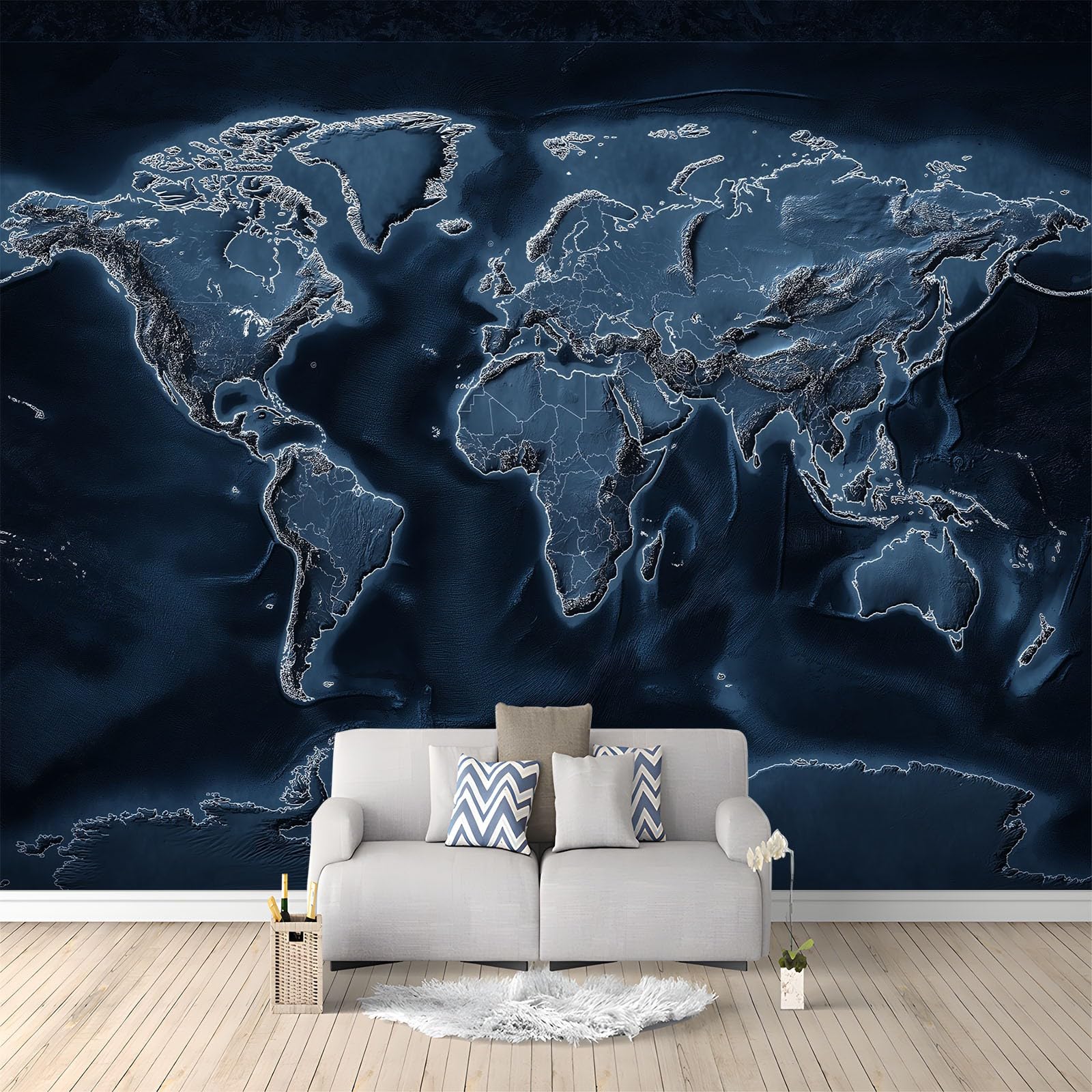 Papier Peint Intissé Panoramique Monde 350x256 cm Noir pour Salon