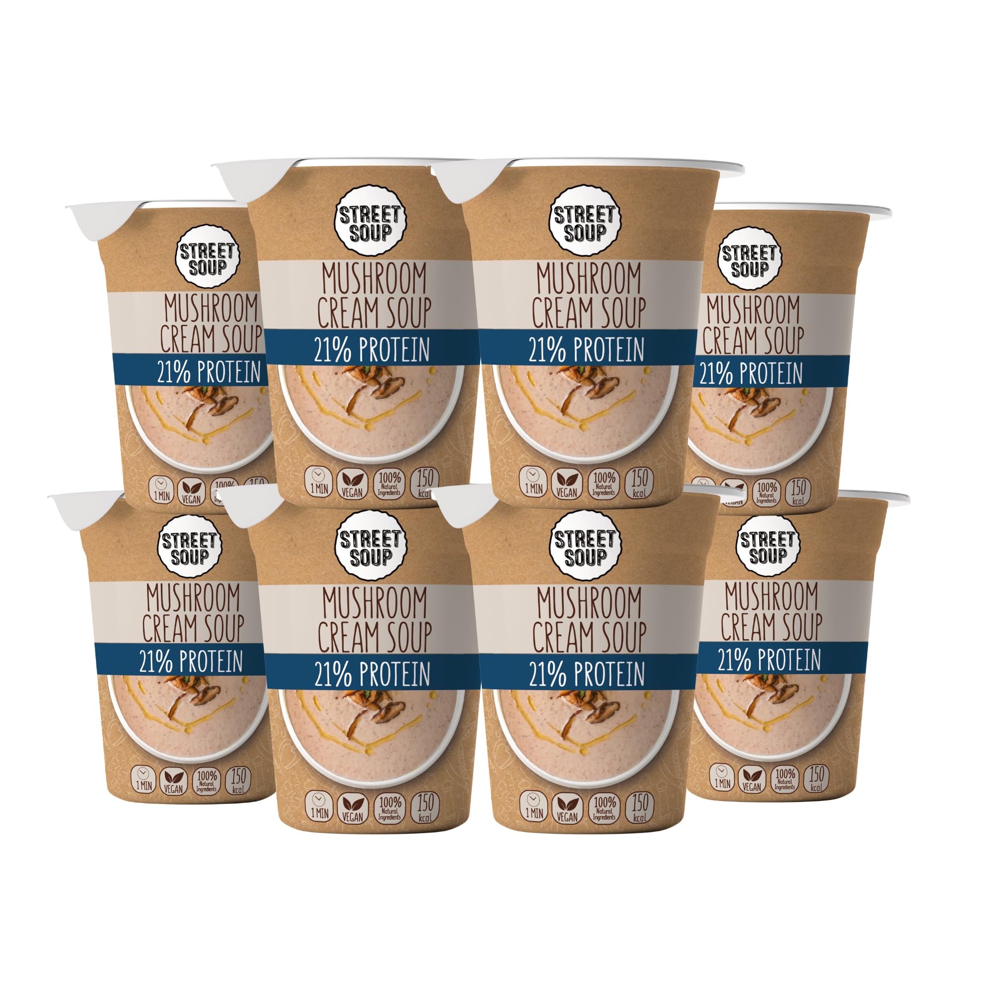 STREET SOUP Protein Instant Suppe To Go (Pilz, 8 Stück, je 300g) - Fertige Low Carb Cremesuppen für Diät, zum Abnehmen & unterwegs - Pilzsuppe - Fertiggerichte & Fertigessen vegan & glutenfrei