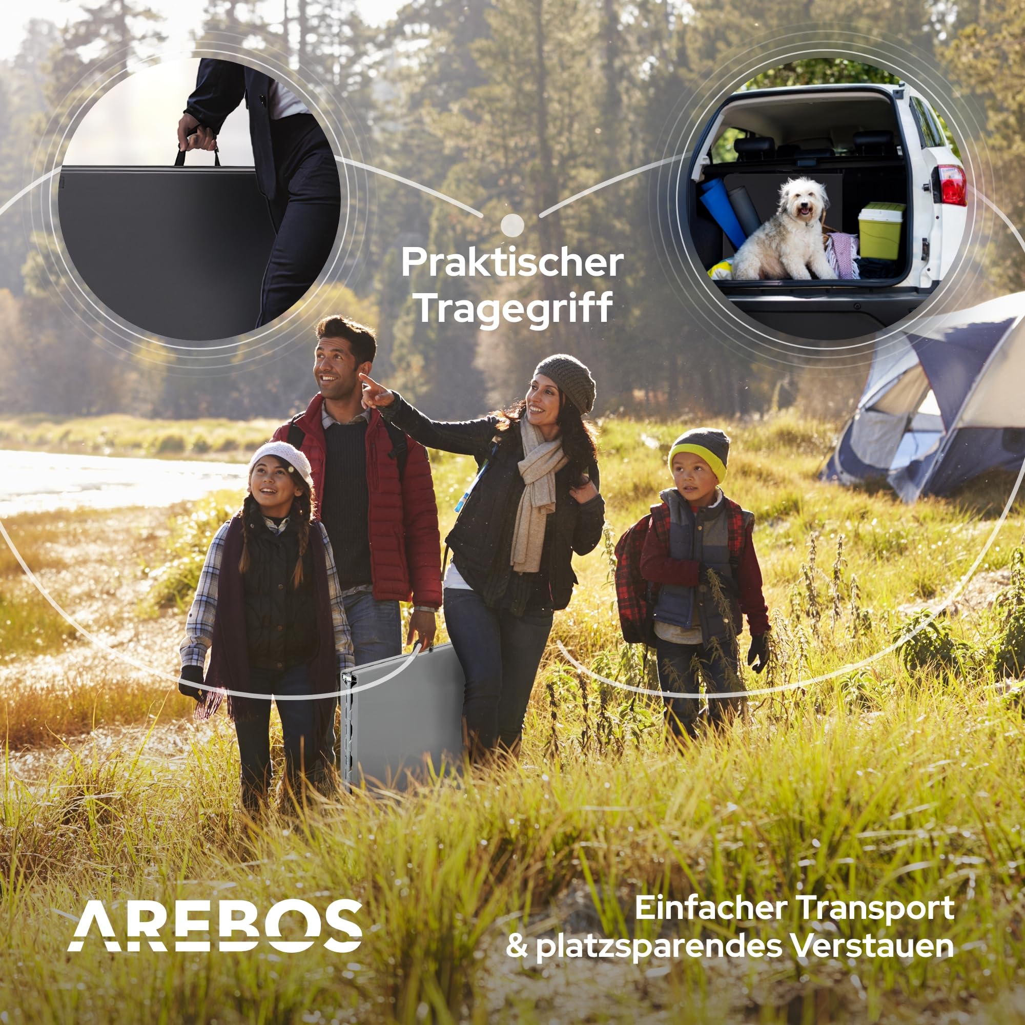 Arebos Klapptisch Anthrazit Gartentisch Klappbar | 182x74 cm Wetterfest Outdoor | Buffettisch 8 Personen Campingtisch | Partytisch mit Tragegriff | Garten Terrasse