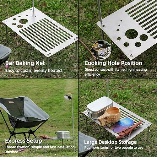 Miniatura 4 de Mesa de camping plegable de titanio, mesa plegable ultraligera con escritorio de malla, mesa portátil al aire libre para camping, senderismo y