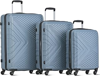 Suitcase Set Hard Shell Suitcase Carry-On Suitcase Hand Cabin Luggage Large Suitcases on 4 Wheels Blue Luggage Sets with Internal Storage Pocket Lightweight Suitcases Set of 3 (Haze Blue)