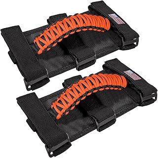 Roll Bar Grab Handles Grip Handle for Jeep Wrangler YJ TJ JK JKU JL JLU Sport Sahara Freedom Rubicon Unlimited X Gladiator JT 1955-2024 UTV ATV Accessories Premium Paracord US Flag (Orange 2 Pack)