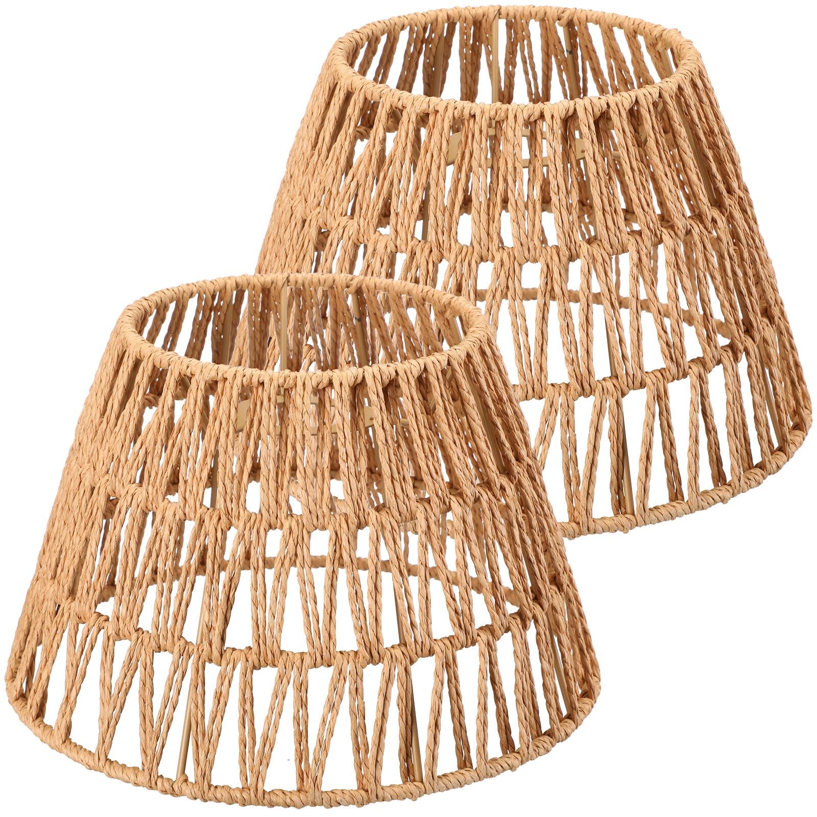 Large Lamp Shades Set of 2 Boho Rattan Shade Hand Woven Lampshade for Table Lamp Replacement Hand Crafted Farmhouse for Floor, Wall Sconce, 9.6 x 6.1