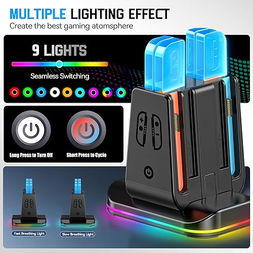 Miniatura 6 de Compatible con interruptor 21 Base de cargador Joycon controlador, soporte de carga magnético 8 en 1 para JoyCon 2, Switch 1 y OLED Joy con