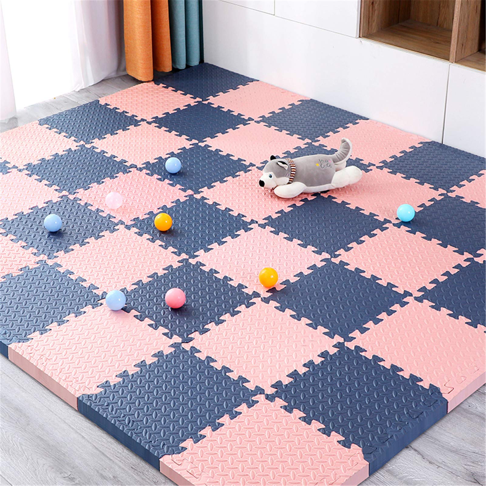 Tappetini da Gioco per Bambini in Schiuma Eva, Piastrelle per Pavimenti Portatili in Schiuma Ad Incastro Adatte per Soggiorni Esercizi Yoga Palestra Area Giochi,Dark Blue+Pink,24