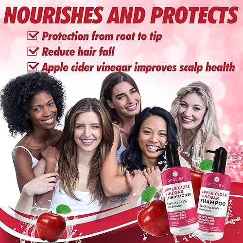 Miniatura 7 de BELLISSO Champú y acondicionador de vinagre de sidra de manzana con ingredientes naturales, anticaspa, hidratante, nutritivo, brillo, calmante, sin