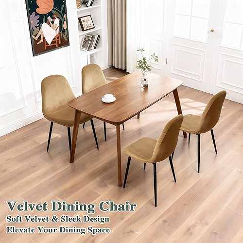 Miniatura 5 de CangLong Sillas de comedor de terciopelo modernas con patas de metal para sala, dormitorio, restaurante, comedor, juego de 2, amarillo tierra