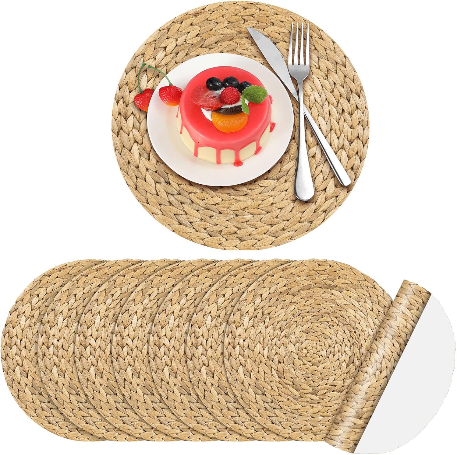 50 Pieces Paper Placemats Disposable Bulk Round Woven Paper