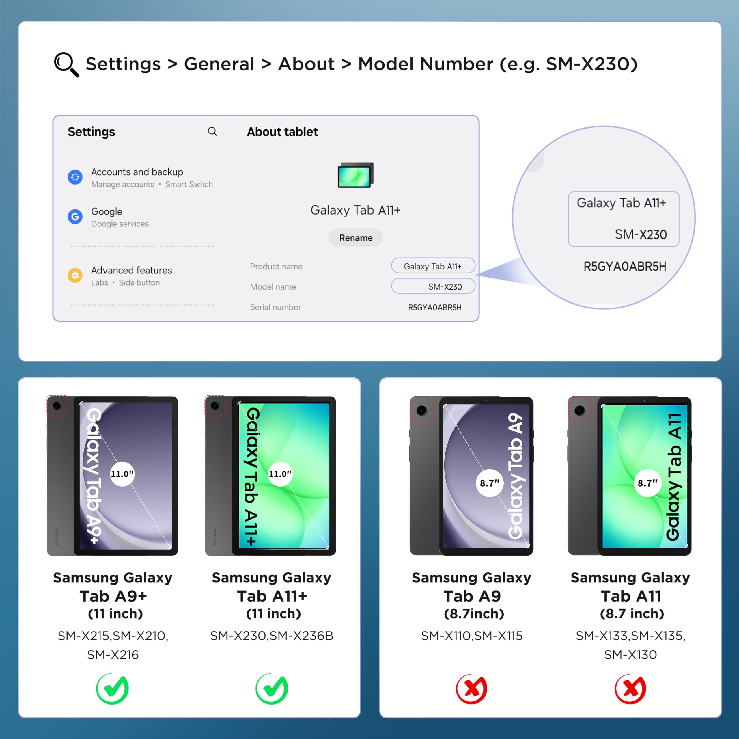 CACOE Custodia Compatibile Samsung Galaxy Tab A11+ A11 Plus A9 Plus 11 Pollici 2025/2023 Cover Posteriore Opaca Traslucida Ultra Sottile Blu