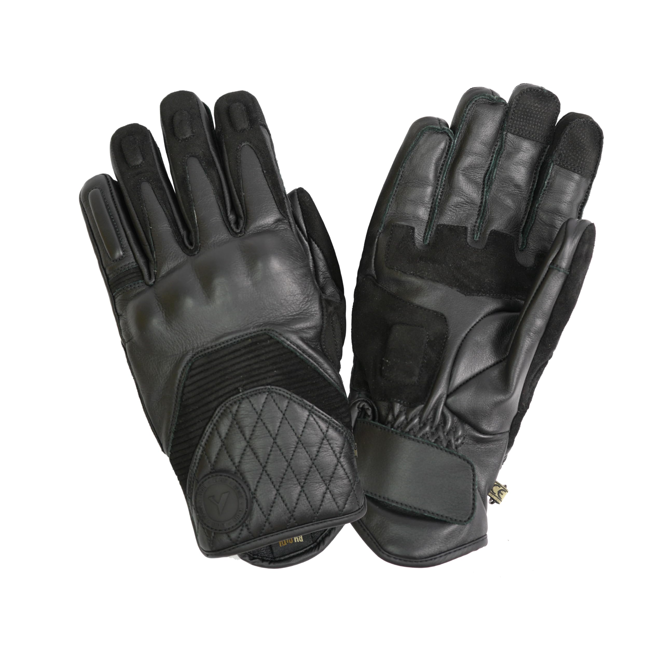 BY CITY - Guantes Café III Man Black - Piel de Primera Calidad - Refuerzos de Aramida Antiabrasión - Función Táctil en Dedos - Ajuste con Velcro en Muñeca - Talla M - Negro