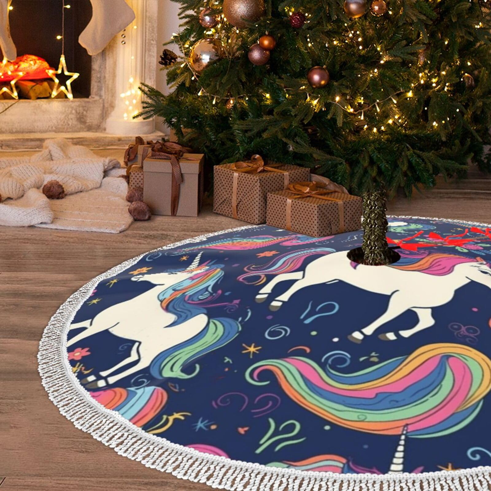 Jupe de sapin de Noël licorne magique pour sublimer les cadeaux des enfants