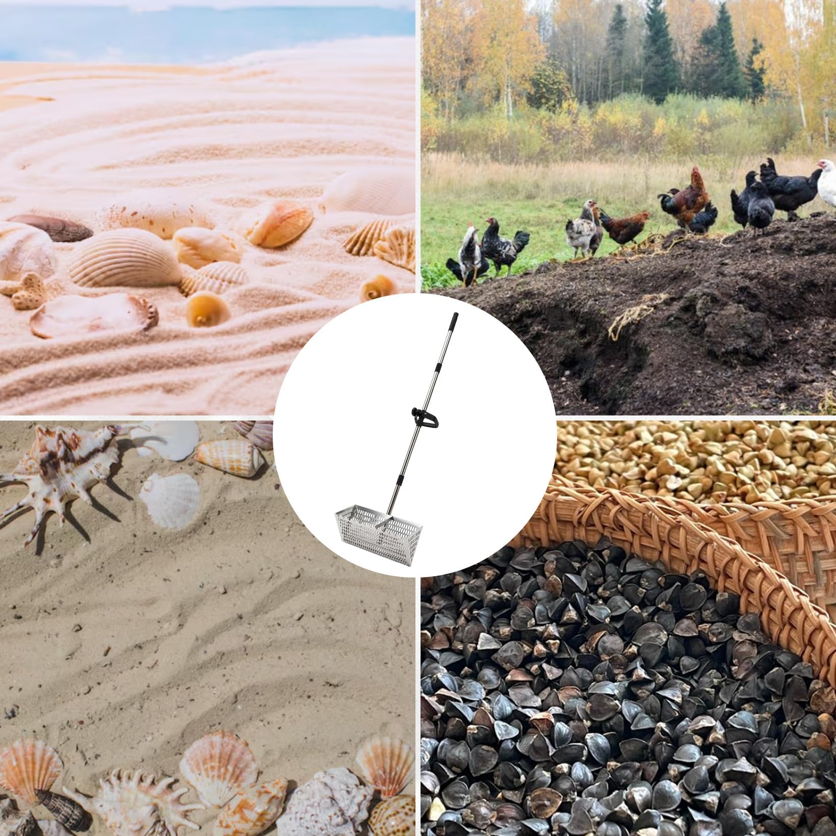 Rastrello da spiaggia | rastrello da spiaggia rimovibile in acciaio al carbonio con setaccio per sabbia, pala, secchio e guanti