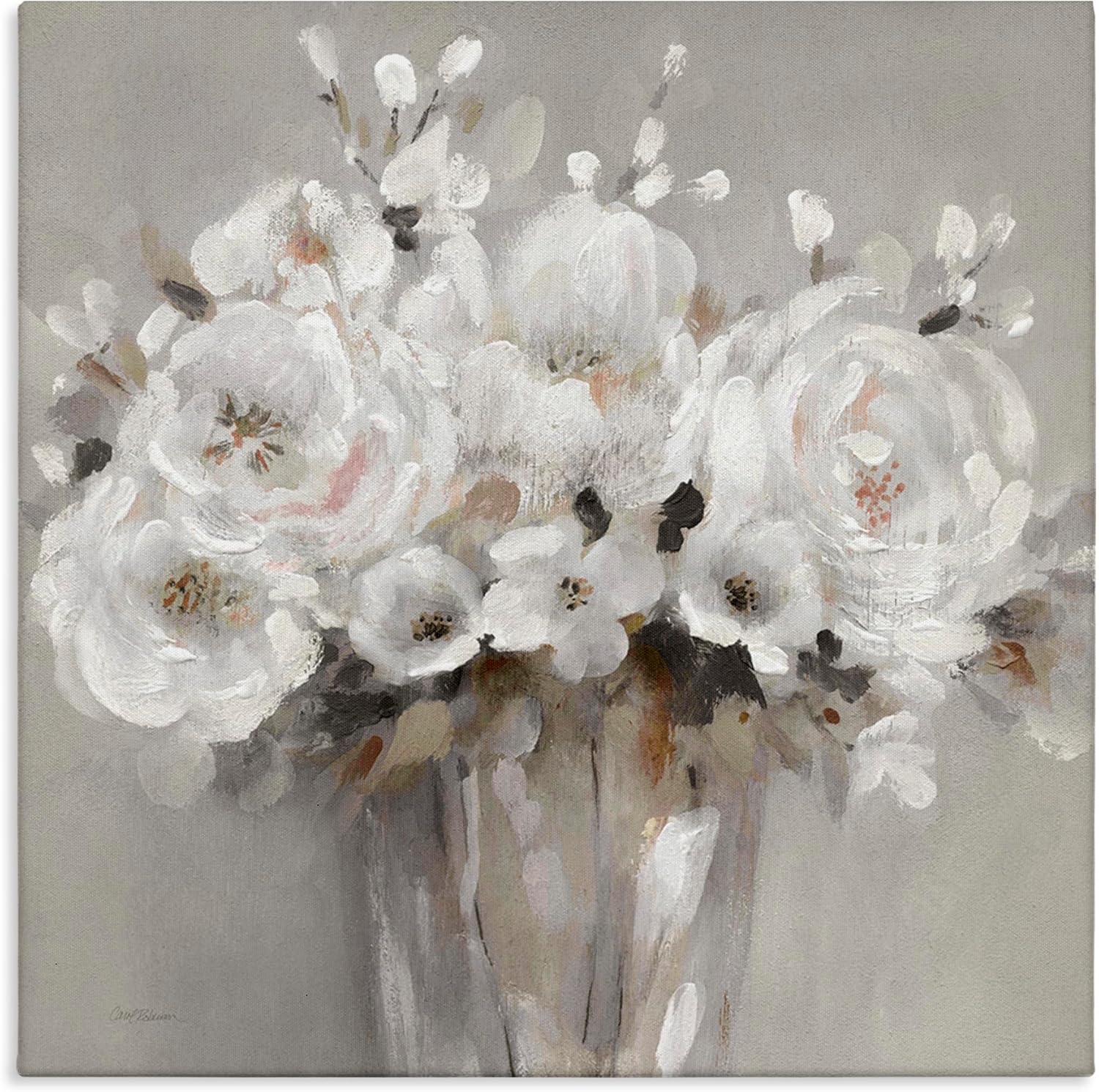 White Flower Bunches Botanical Canvas Wall Art, 30 x 30