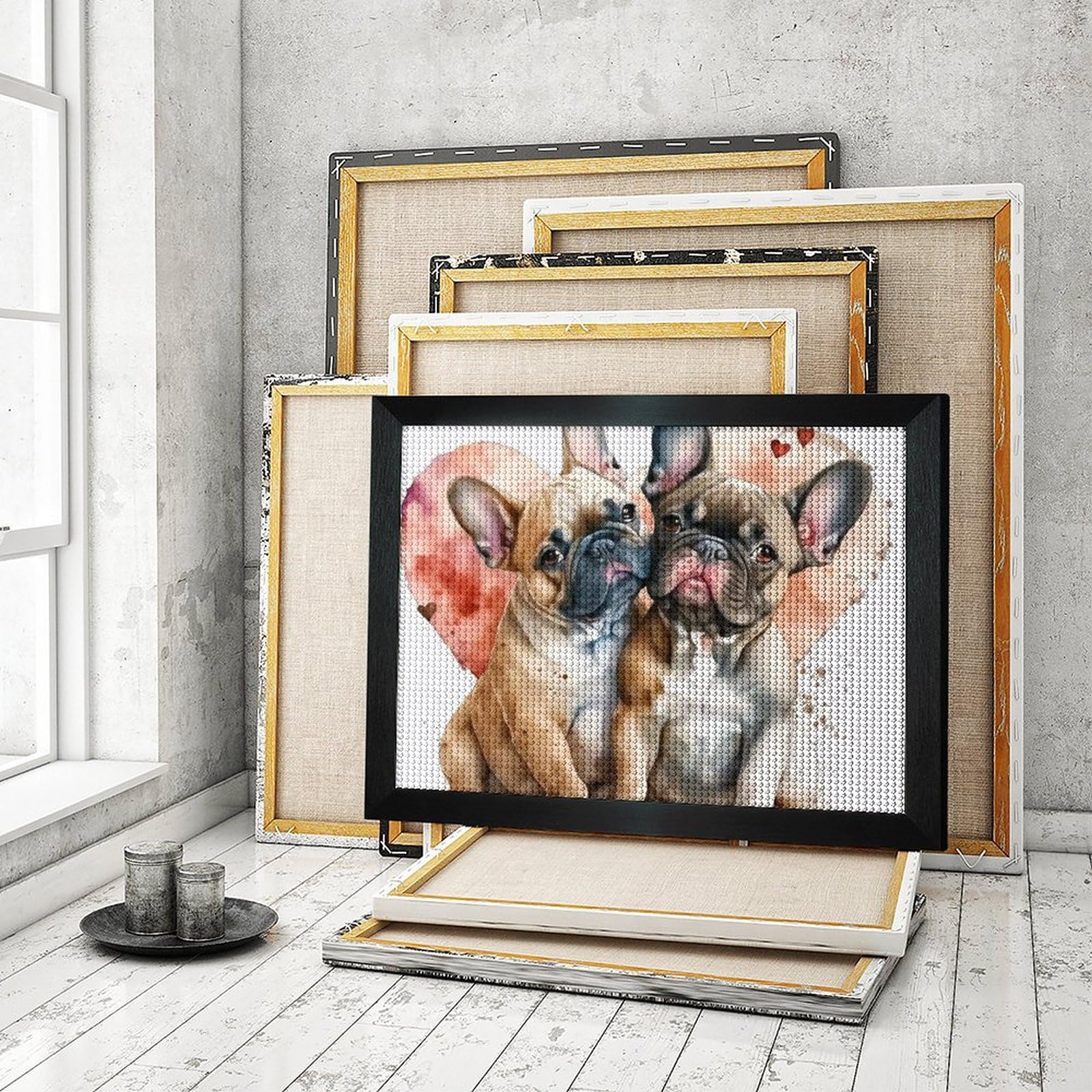 ブリンドルフレンチブルドッグ 5Dダイヤモンドアート フレーム付き