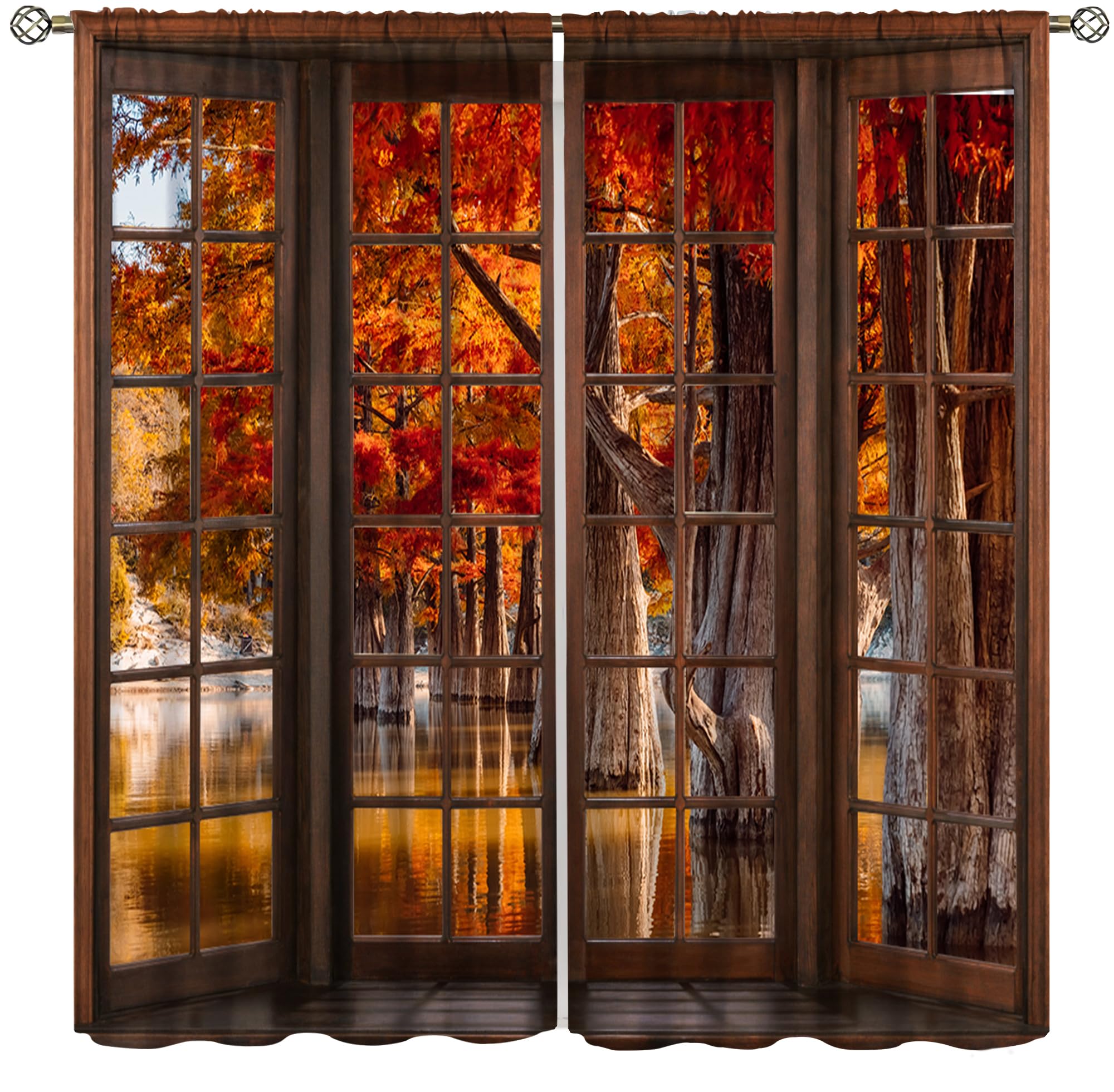 Llylumty Autumn Curtains,Fall Lake Maple Leaf Forest Nature Landscape Rod Pocket Blackout Curtians for Bedroom Living Room Study 2 Panel 42x45 Inch