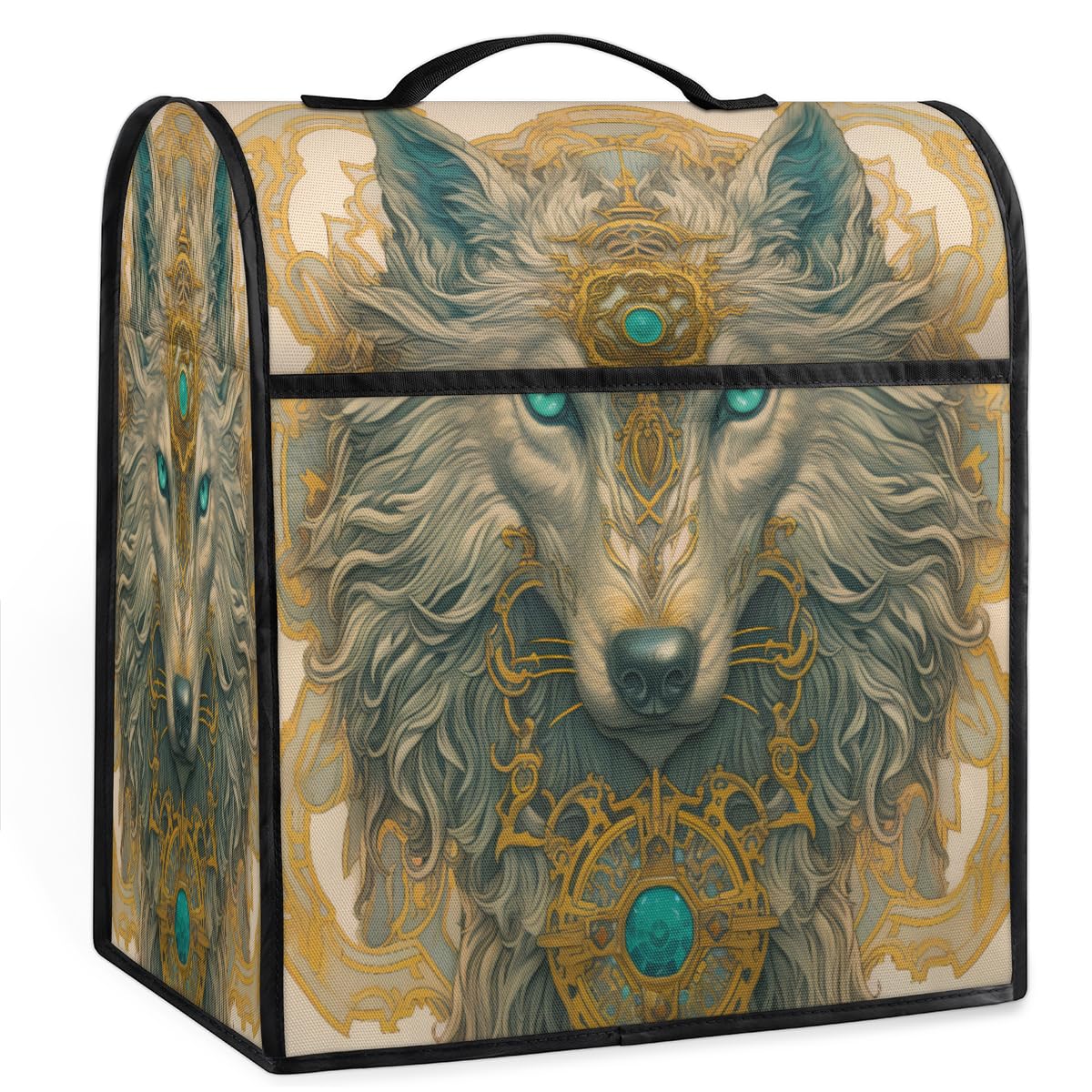 Coffee Maker Cover Vintage Bohemian Wolf Kitchen Appliance Covers Small Appliance Covers Blender Cover Juicer Cover Dust Covers for Kitchen Appliances with Top Handle and Pockets,Washable,B775