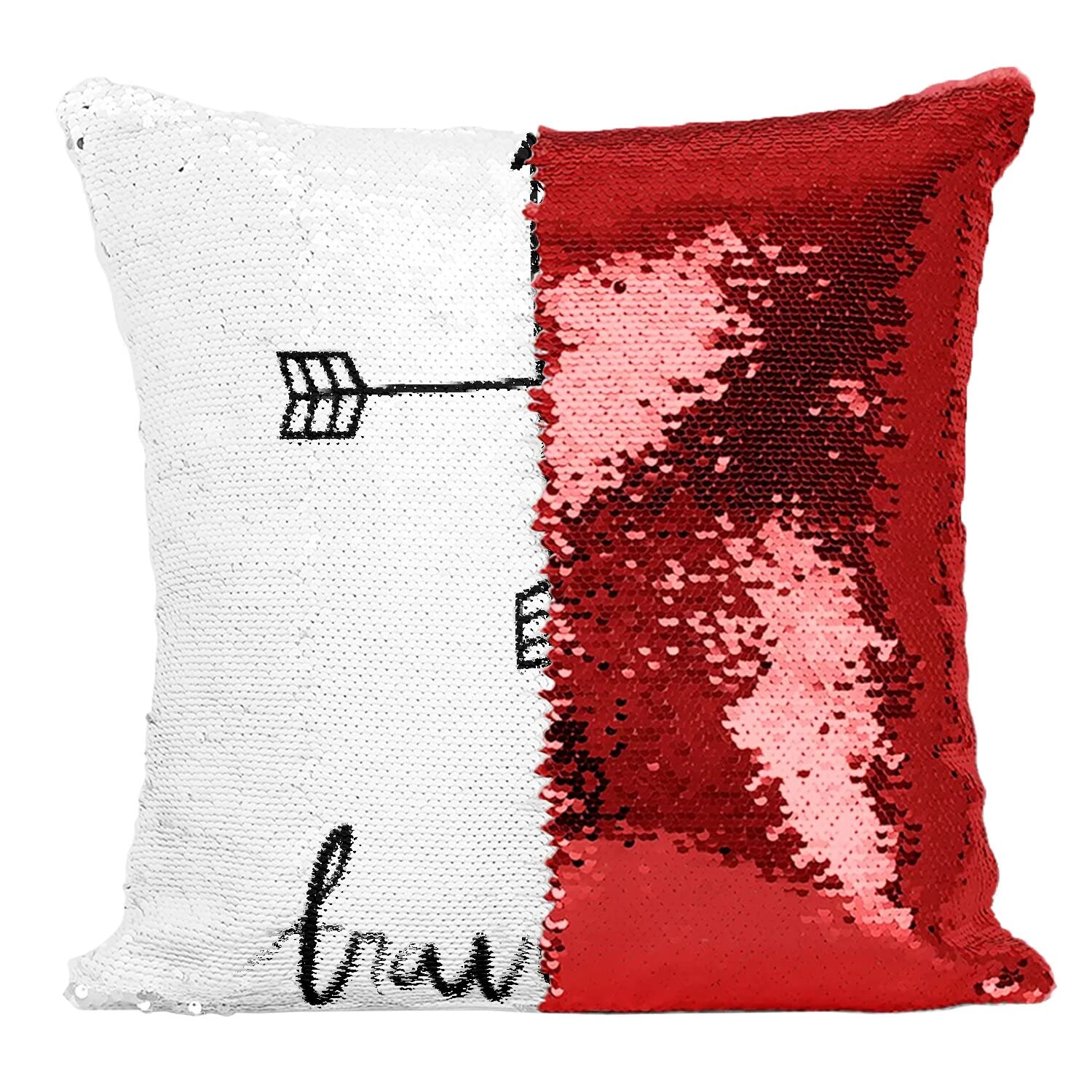 Coussin paillettes rouge travel fleche dessin wanderlust housse