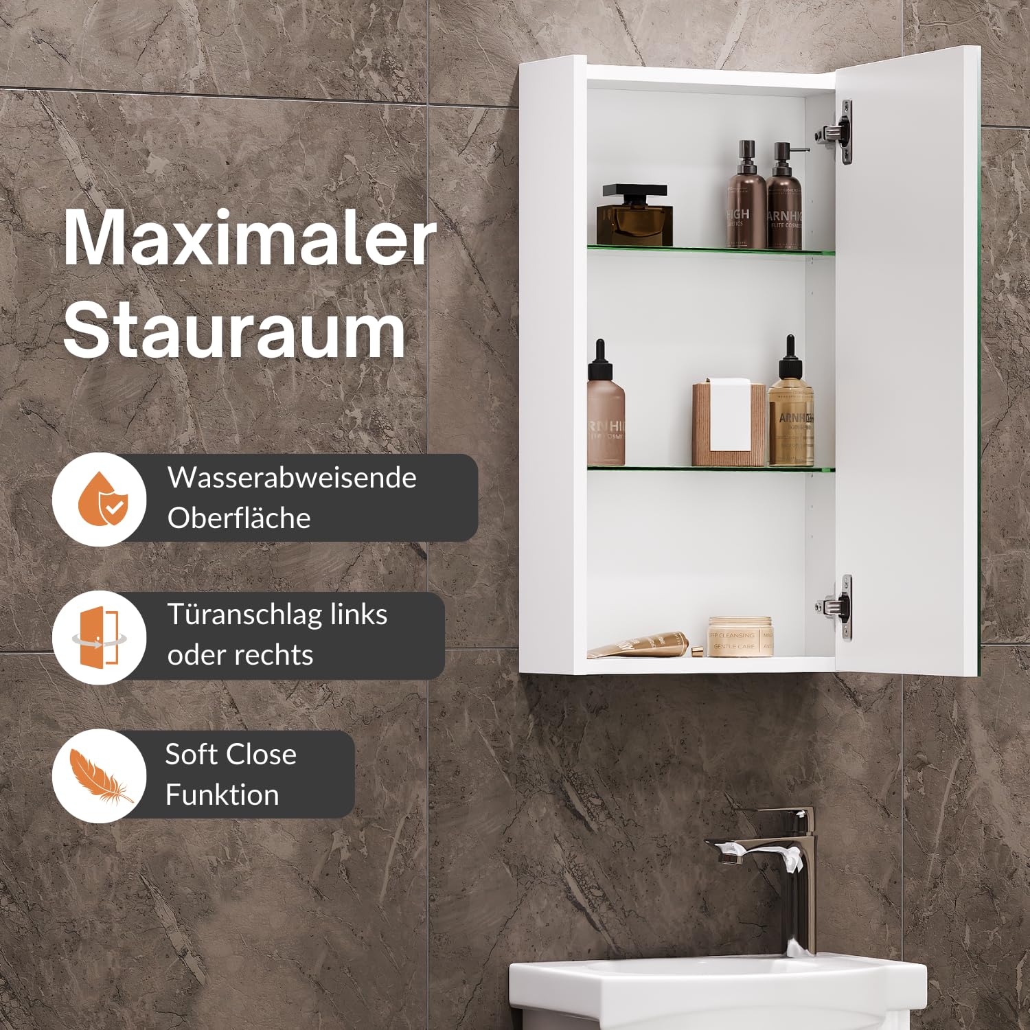 Planetmöbel Waschbecken mit Unterschrank 40 cm inkl. Keramikwaschbecken und Spiegelschrank, Gäste WC Badmöbel Set, weiß matt
