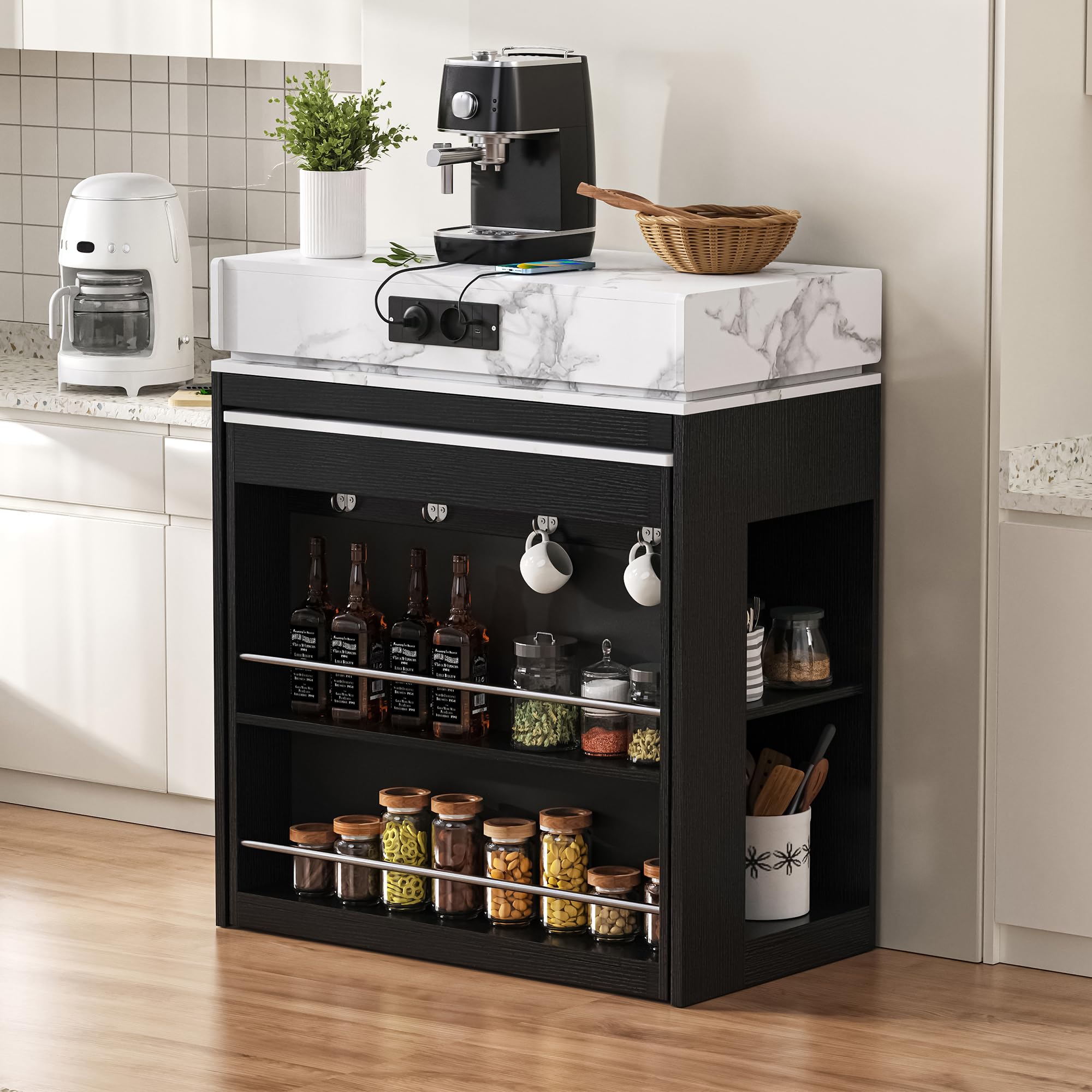 Isola cucina con ruote, 83 × 46 – 146,5 x 96 cm, tavolo da pranzo allungabile con piano pieghevole con gancio, credenza o tavolo da bar per cucina e sala da pranzo