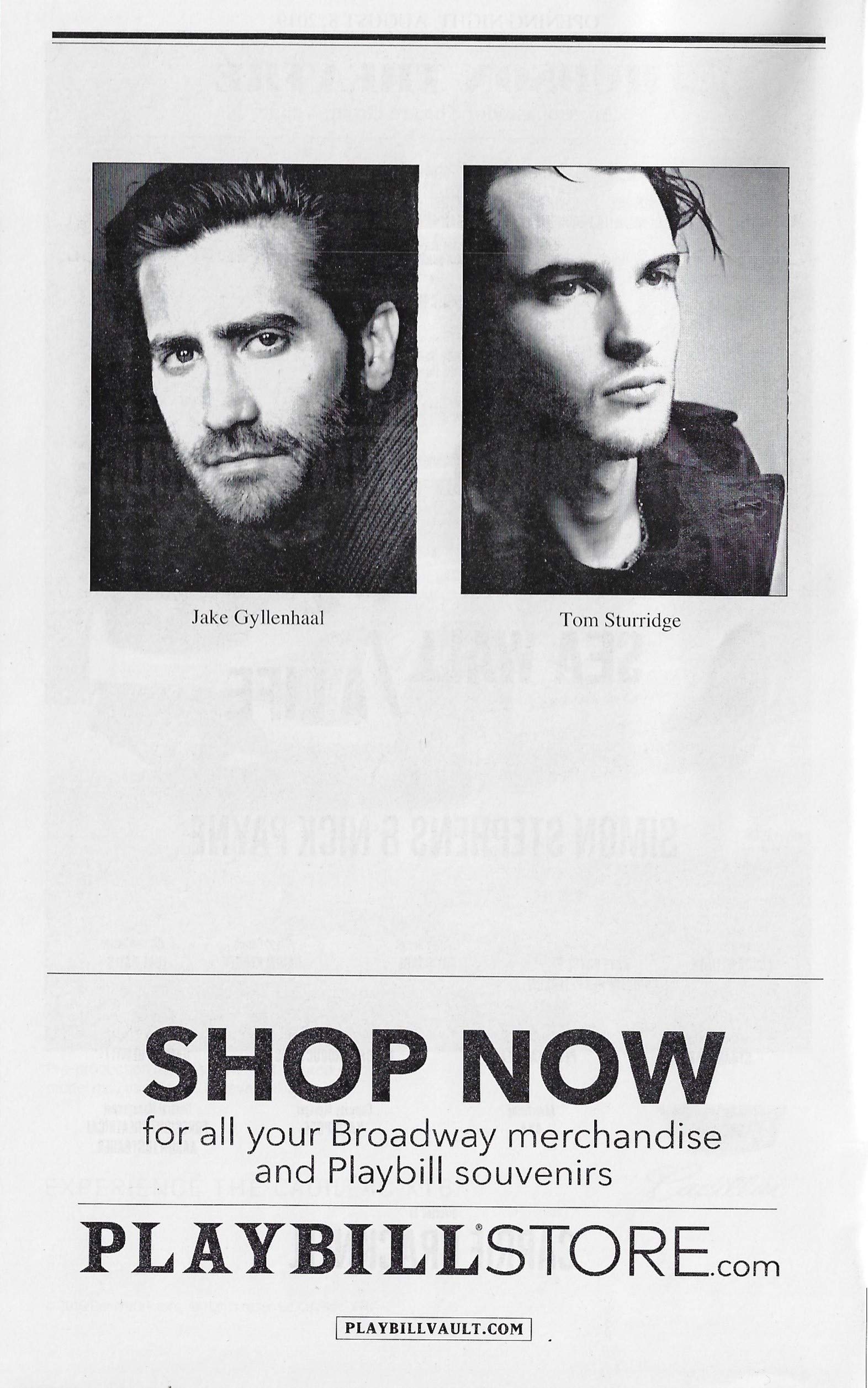 Jake Gyllenhaal"SEA WALL/A LIFE" Tom Sturridge 2019 Broadway Opening Night  Playbill at Amazon's Entertainment Collectibles Store