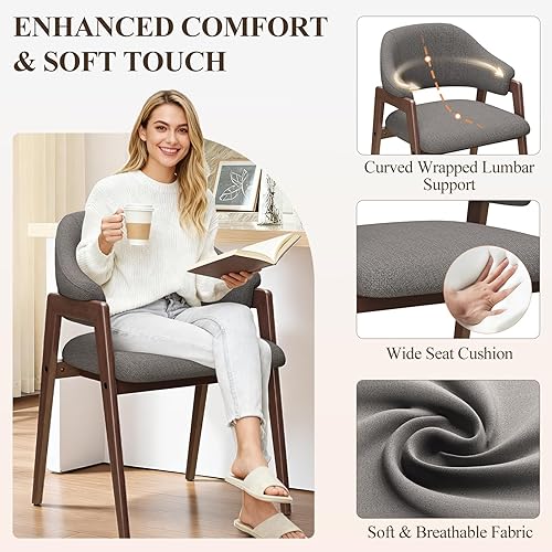 Miniatura 3 de Juego de 2 sillas de comedor de madera, silla de comedor tapizada de tela moderna, sillas auxiliares de cocina, silla de cena de granja con respaldo