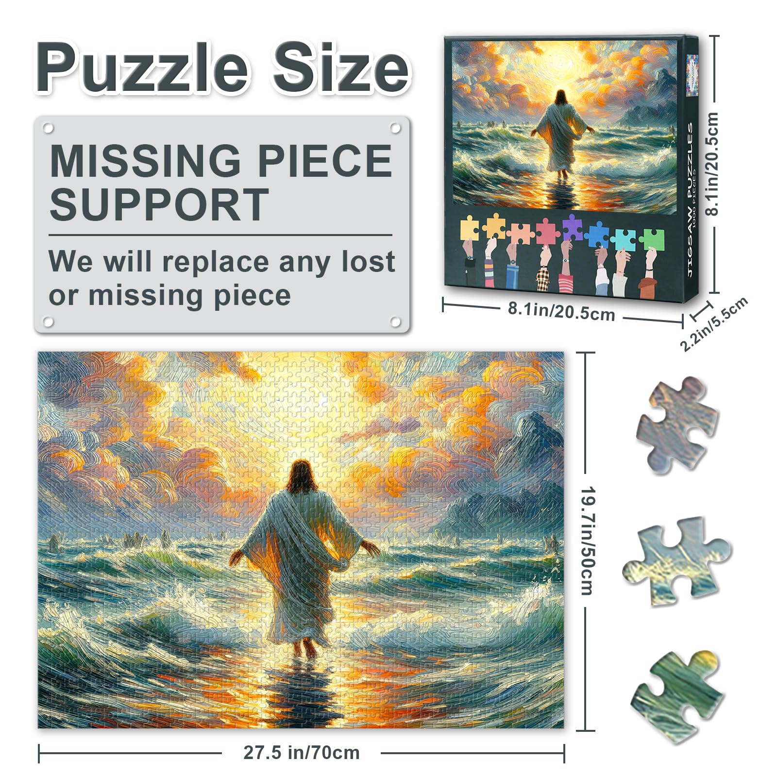 1000-Piece Jigsaw Puzzle - Jesus Religious Belief Painting, Mindfulness Puzzles for Adults, Home Decor & Family Board Games Unique Gift 50x70 cm - Image 3