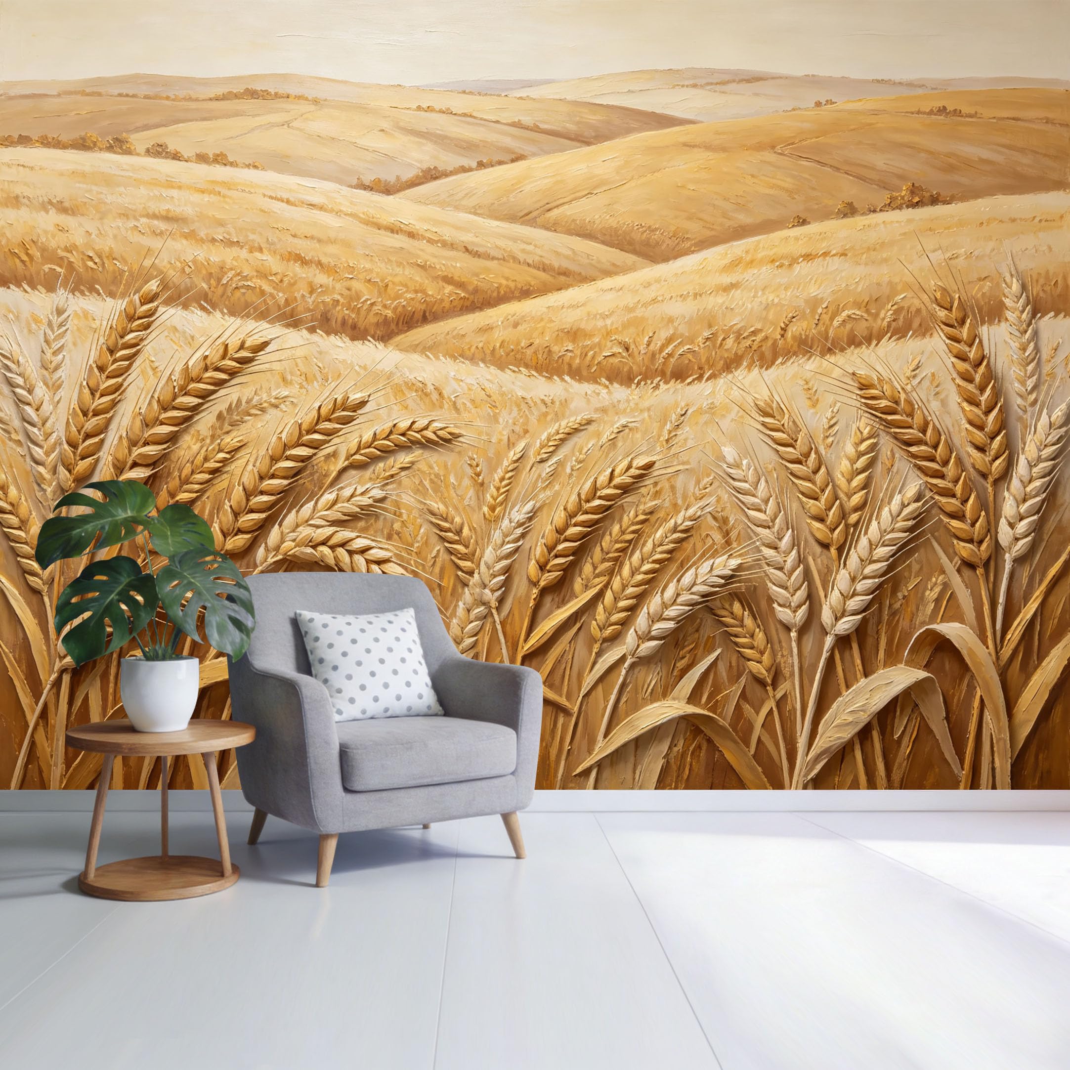 Custom Size Wall Mural Golden Wheat Field Landscape Oil Painting Style Farmhouse Rustic Harvest Scene SelfAdhesive Wall Fabric Removable Wallpaper for Home Office Decor