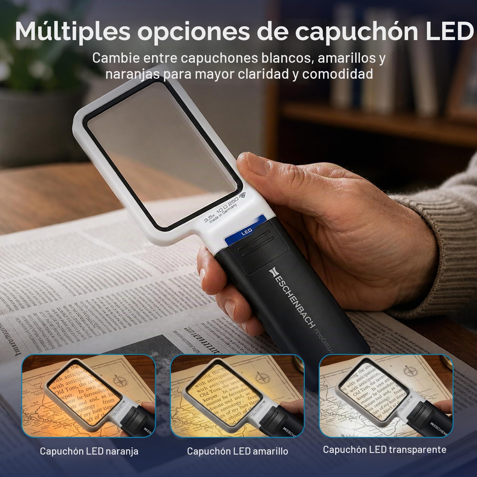 Eschenbach OPTIK MobiluxLED 15113 - Lupa de mano con iluminación LED (75 x 50 mm, aumento de 3,5 x, 75 x 50 mm)