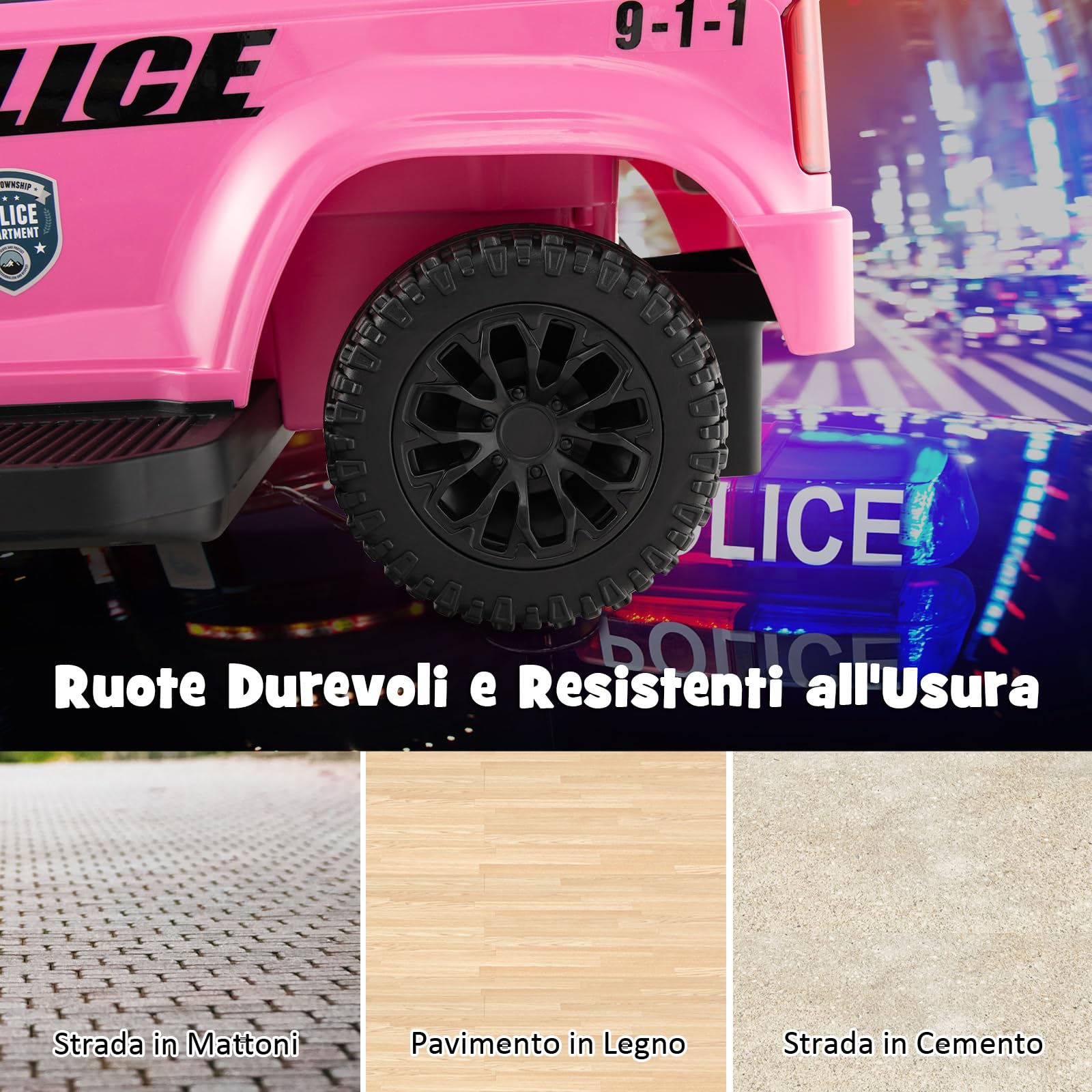 COSTWAY Auto Elettrica per Bambini, Auto della Polizia Giocattolo con Clacson Luce di Avvertimento e Suono della Sirena, Velocità 3 km/h, per Bambini 18-60 Mesi (Rosa)