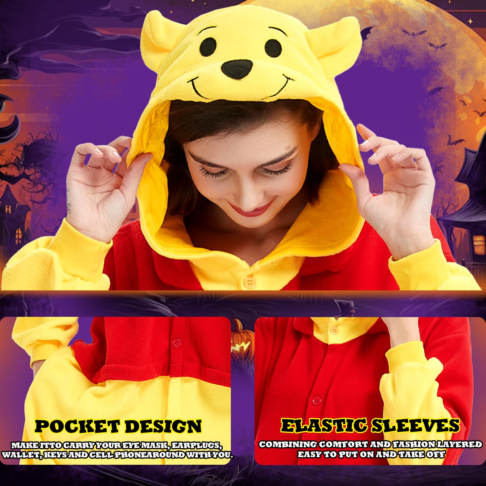 Beauty Shine Unisex Adult Onesie One Piece Pajamas Cosplay Cartoon Costume Halloween Christmas Sleepwear Jumpsuit Homewear: Medium Winnie the Pooh