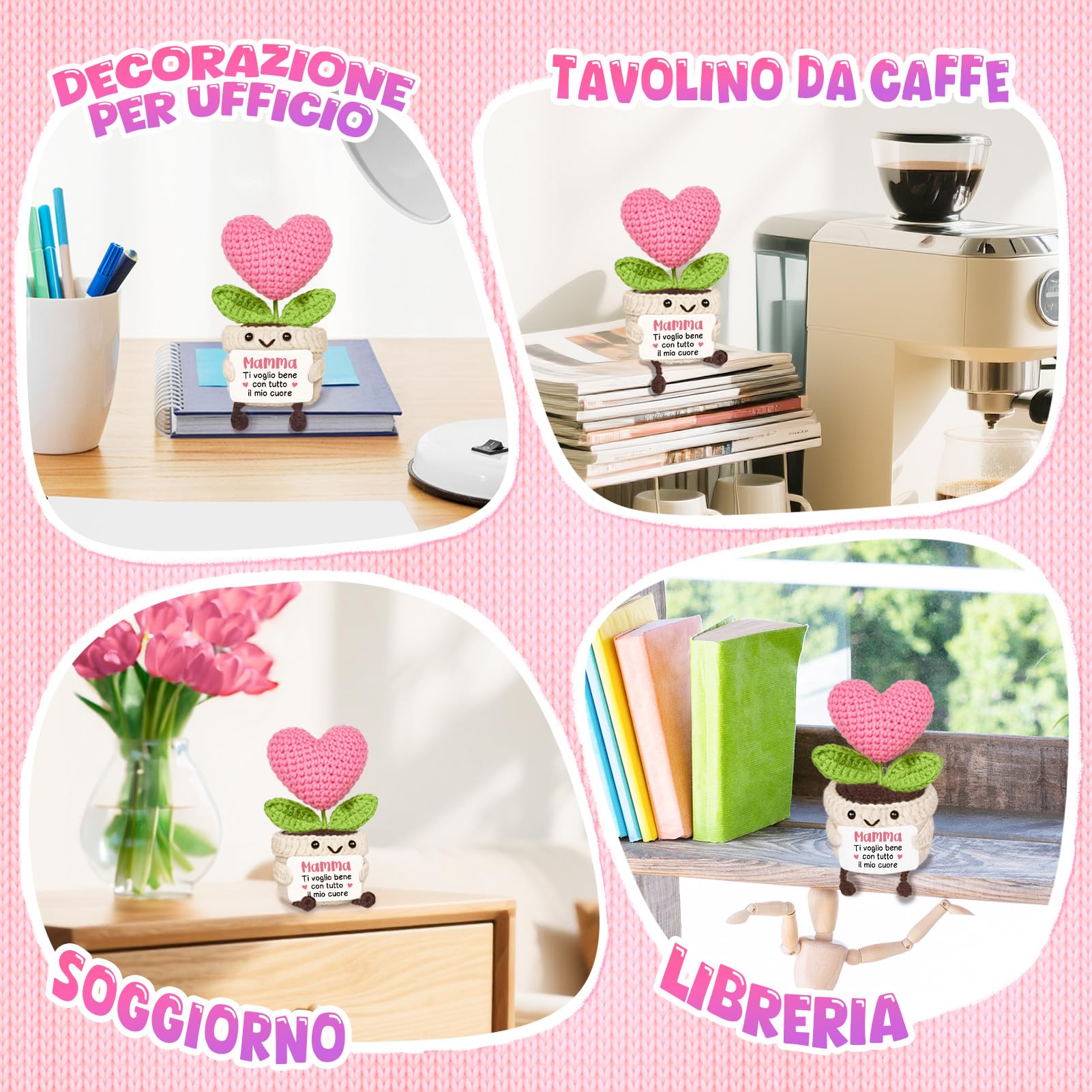 Regalo Mamma, Regalo Mamma Compleanno - Cuore Fiore all’Uncinetto di Supporto Emotivo, Idee Regali Mammina Natale